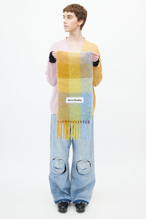 Acne Studios Multi Wool Plaid Fringe Scarf