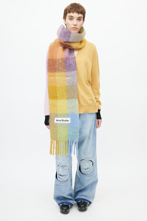 Acne Studios Multi Wool Plaid Fringe Scarf