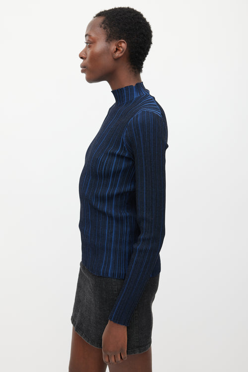 Acne Studios Navy 
Black Ribbed Mock Neck Top