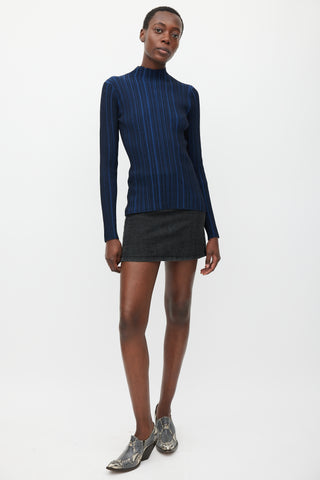 Acne Studios Navy 
Black Ribbed Mock Neck Top