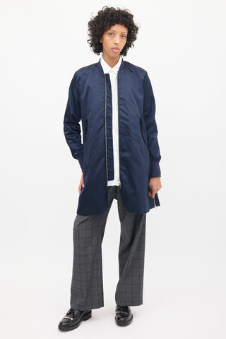 Acne Studios Navy Nylon Long Bomber Coat