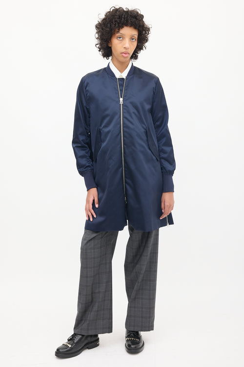 Acne Studios Navy Nylon Long Bomber Coat