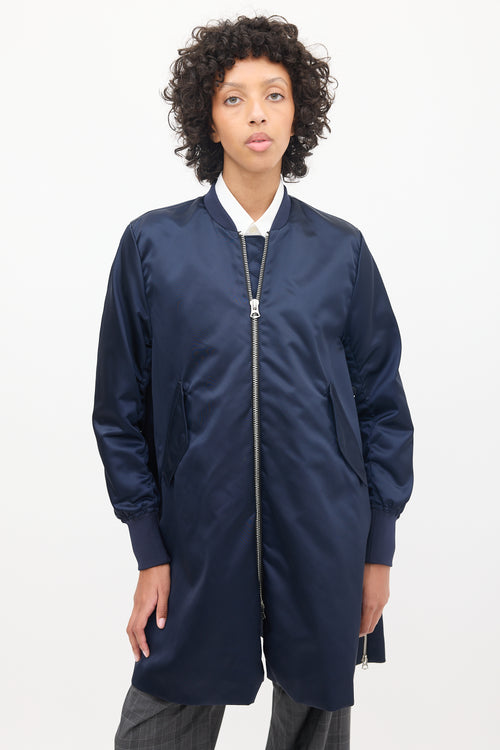 Acne Studios Navy Nylon Long Bomber Coat