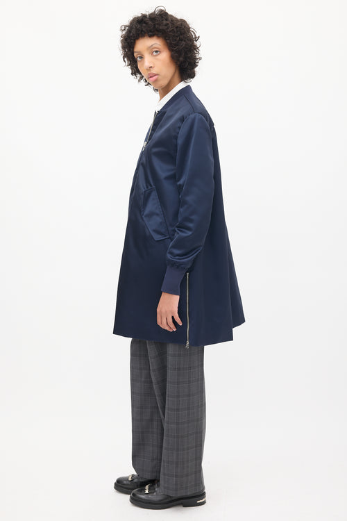 Acne Studios Navy Nylon Long Bomber Coat