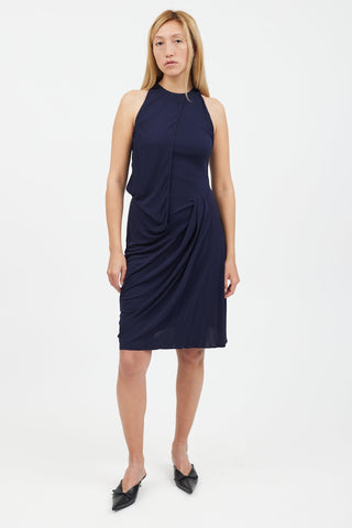 Acne Studios Navy Pleated High Neck Dress