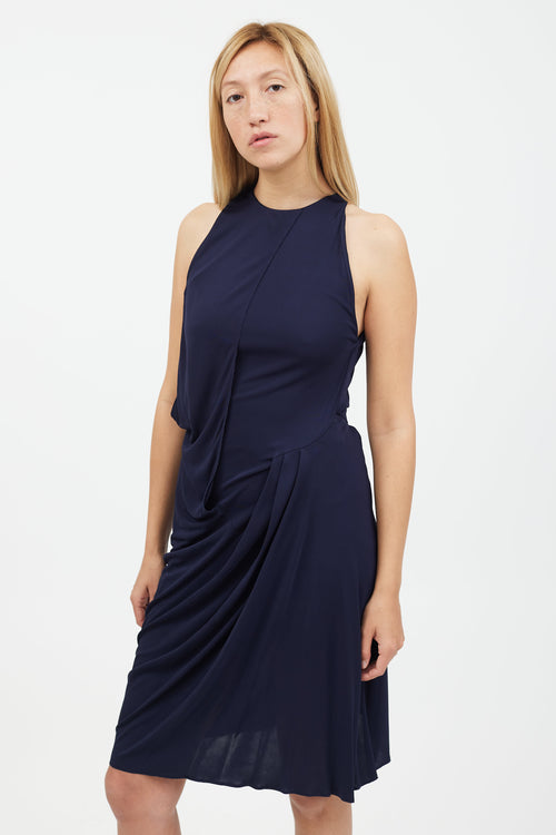 Acne Studios Navy Pleated High Neck Dress