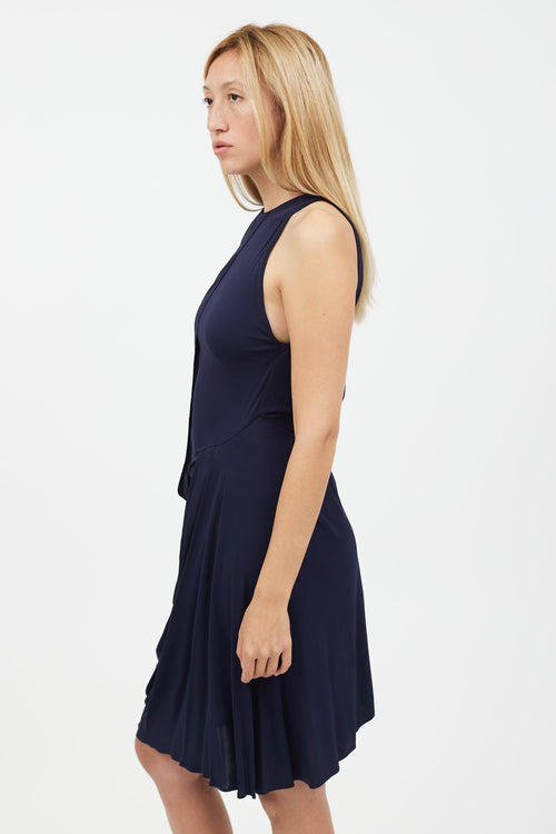 Acne Studios Navy Pleated High Neck Dress