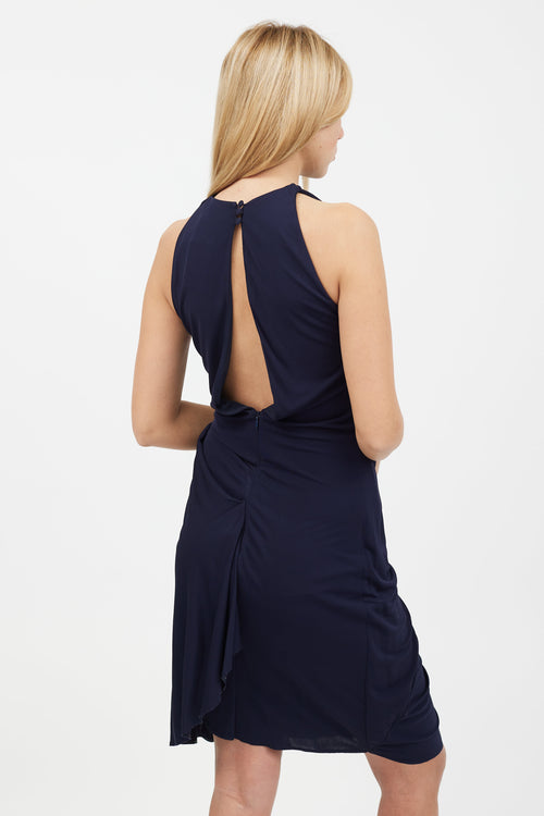 Acne Studios Navy Pleated High Neck Dress