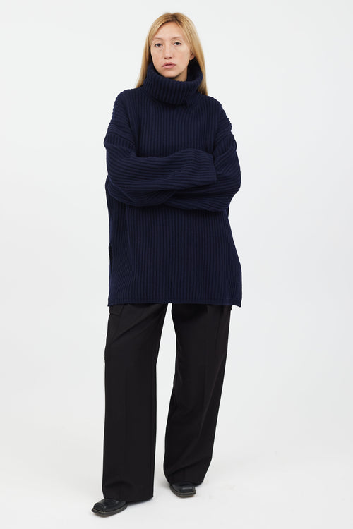 Acne Studios Navy Rib Knit Turtleneck Sweater