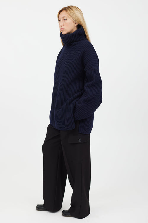 Acne Studios Navy Rib Knit Turtleneck Sweater