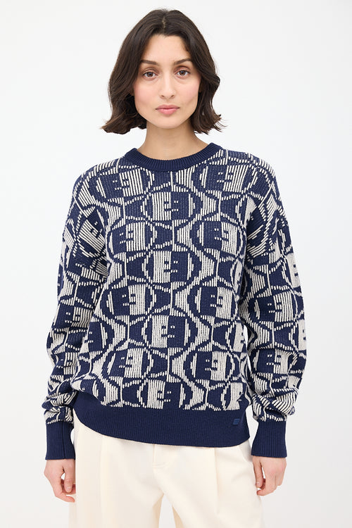 Acne Studios Navy 
White Face Logo Intarsia Sweater