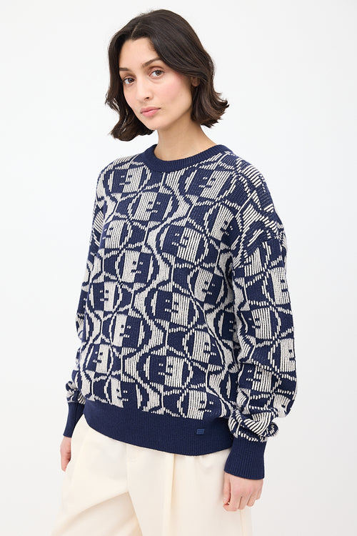 Acne Studios Navy 
White Face Logo Intarsia Sweater