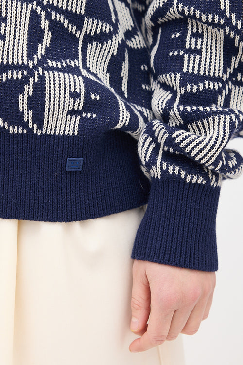 Acne Studios Navy 
White Face Logo Intarsia Sweater