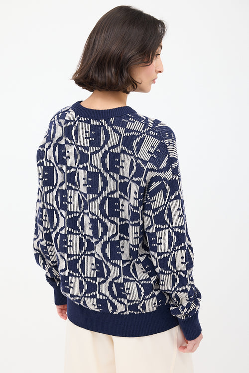 Acne Studios Navy 
White Face Logo Intarsia Sweater