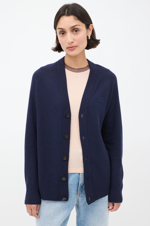 Acne Studios Navy Wool Face Logo Cardigan