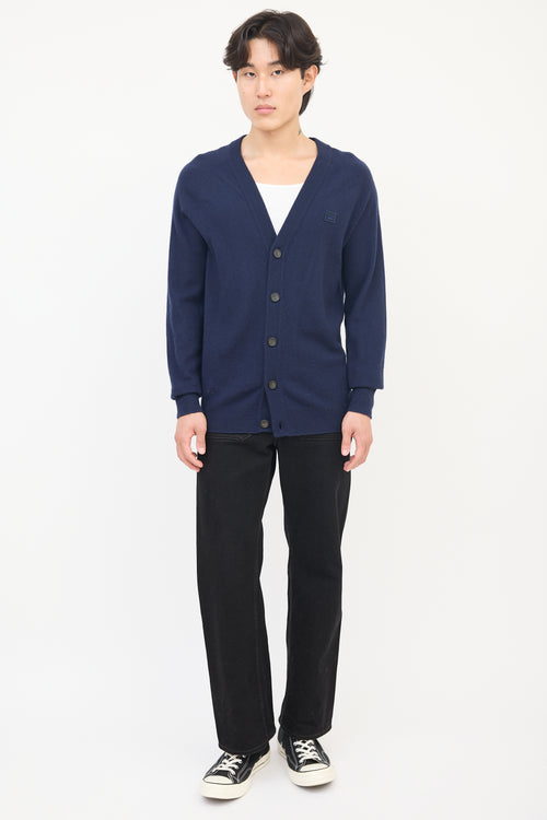 Acne Studios Navy Wool Face Logo Cardigan