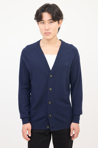 Acne Studios Navy Wool Face Logo Cardigan