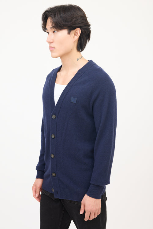 Acne Studios Navy Wool Face Logo Cardigan