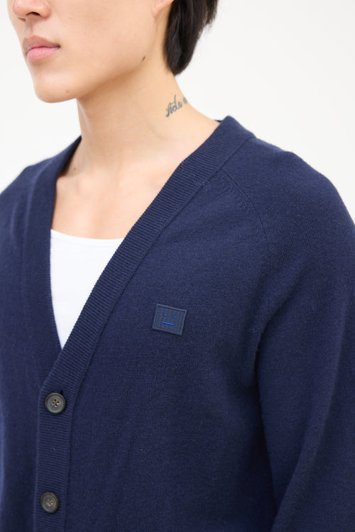 Acne Studios Navy Wool Face Logo Cardigan