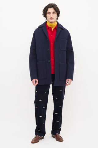 Acne Studios Navy Wool 
Nylon Mid Length Coat