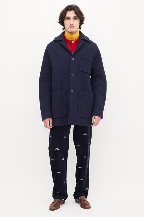 Acne Studios Navy Wool 
Nylon Mid Length Coat