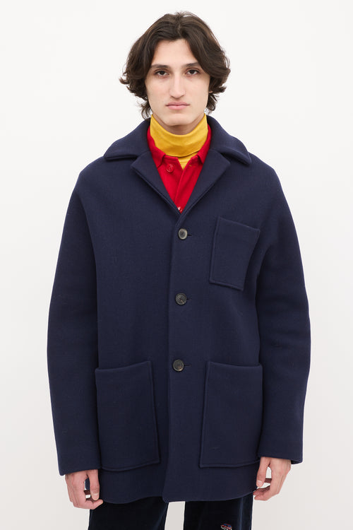 Acne Studios Navy Wool 
Nylon Mid Length Coat