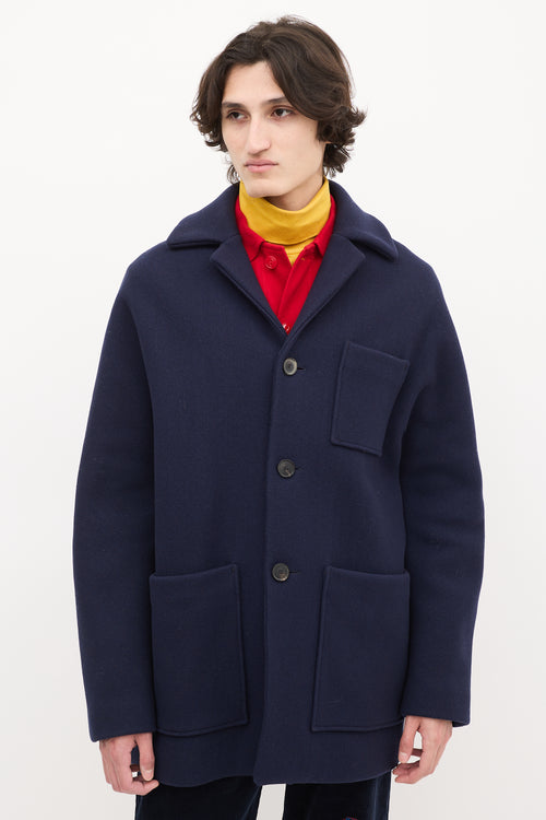 Acne Studios Navy Wool 
Nylon Mid Length Coat