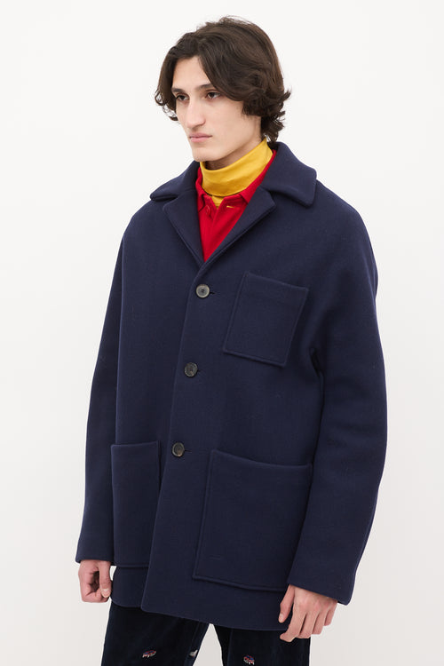 Acne Studios Navy Wool 
Nylon Mid Length Coat