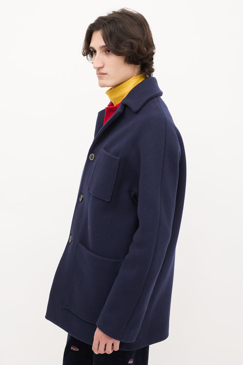 Acne Studios Navy Wool 
Nylon Mid Length Coat