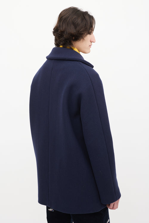 Acne Studios Navy Wool 
Nylon Mid Length Coat