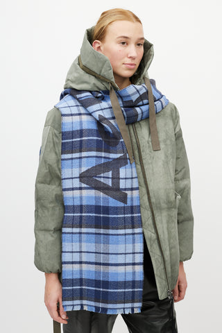 Acne Studios Navy Wool Plaid Logo Scarf