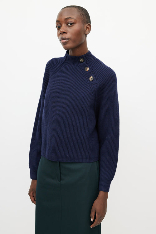 Acne Studios Navy Wool Ribbed Knit Button Sweater