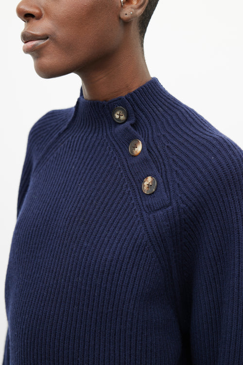 Acne Studios Navy Wool Ribbed Knit Button Sweater