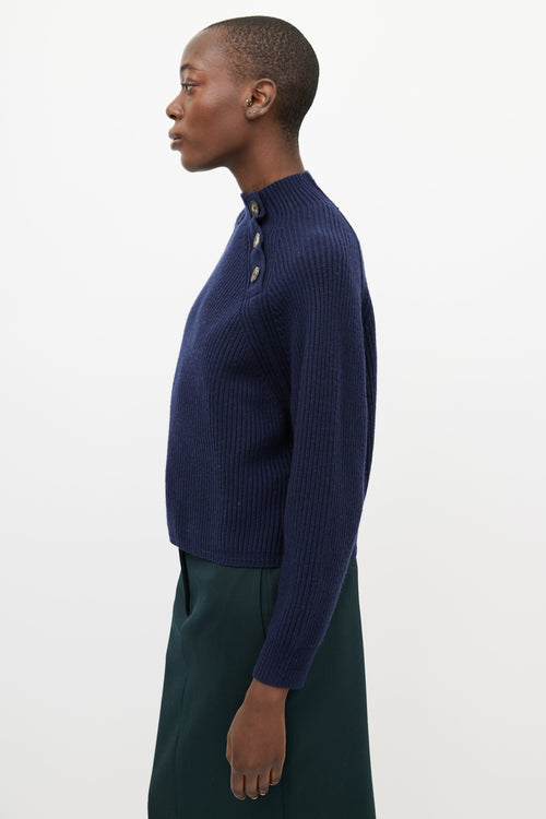 Acne Studios Navy Wool Ribbed Knit Button Sweater