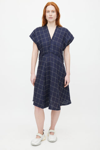 Acne Studios Navy 
Cream Plaid Jessia Dress