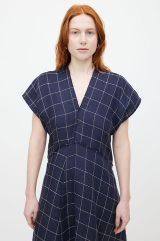 Acne Studios Navy 
Cream Plaid Jessia Dress