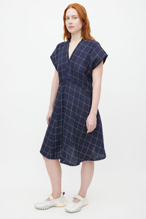 Acne Studios Navy 
Cream Plaid Jessia Dress