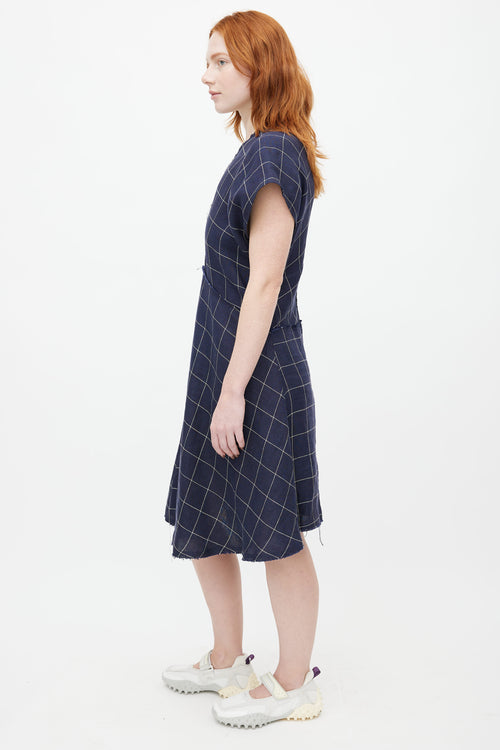 Acne Studios Navy 
Cream Plaid Jessia Dress