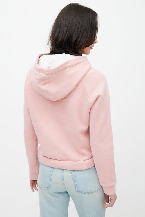 Acne Studios Pink 
White Cropped Drawstring Hoodie