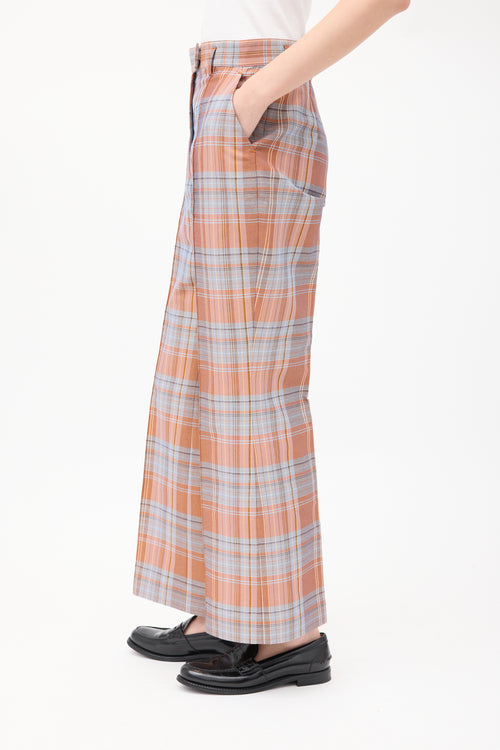 Acne Studios Pink 
Light Blue Plaid Wide Leg Trouser