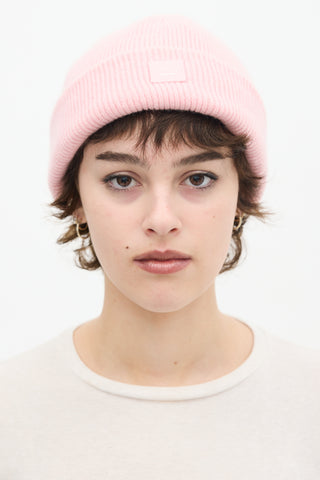 Acne Studios Pink Wool Ribbed Knit Face Logo Beanie