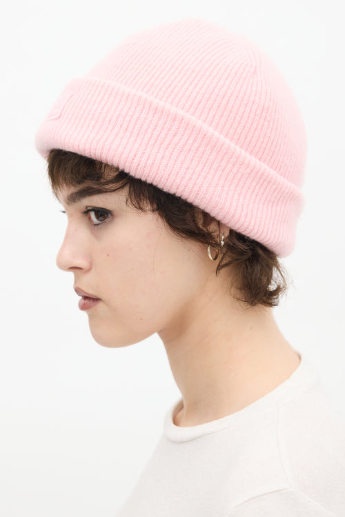 Acne Studios Pink Wool Ribbed Knit Face Logo Beanie