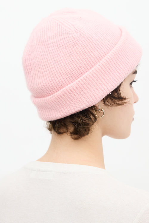 Acne Studios Pink Wool Ribbed Knit Face Logo Beanie