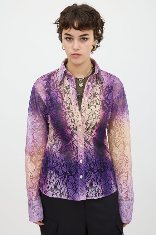 Acne Studios Purple 
Beige Gradient Floral Lace Shirt