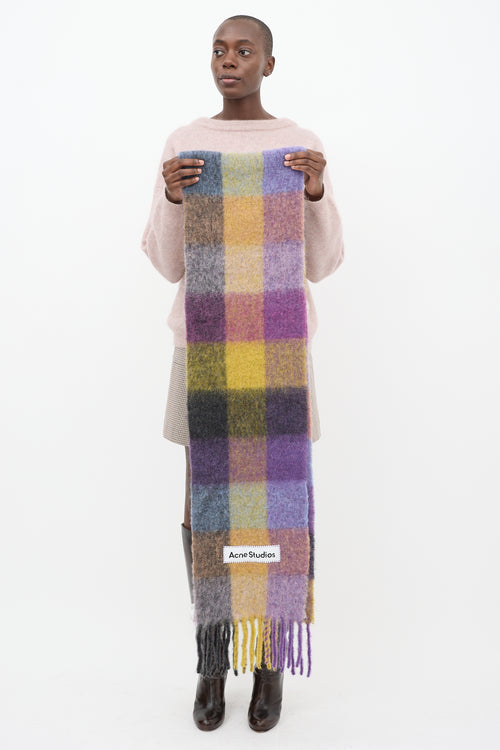 Acne Studios Purple 
Yellow Wool Checkered Scarf