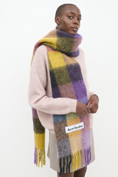 Acne Studios Purple 
Yellow Wool Checkered Scarf