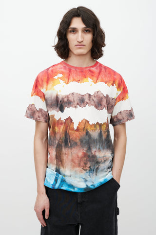 Acne Studios Red 
Multicolour Watercolour T-Shirt