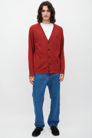 Acne Studios Red Wool Face Logo Cardigan