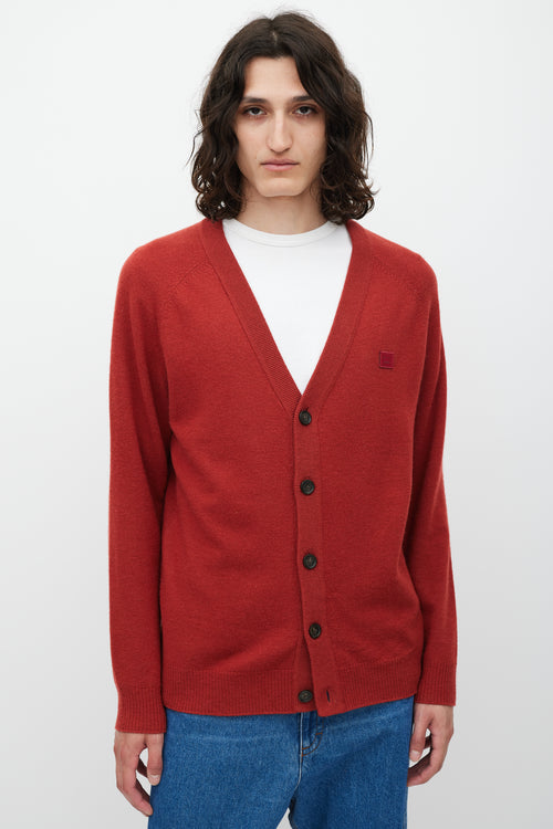 Acne Studios Red Wool Face Logo Cardigan