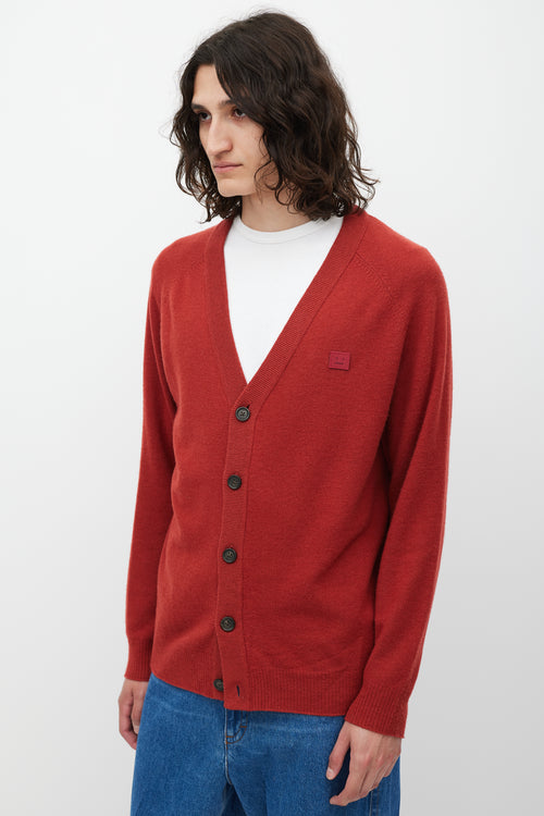 Acne Studios Red Wool Face Logo Cardigan